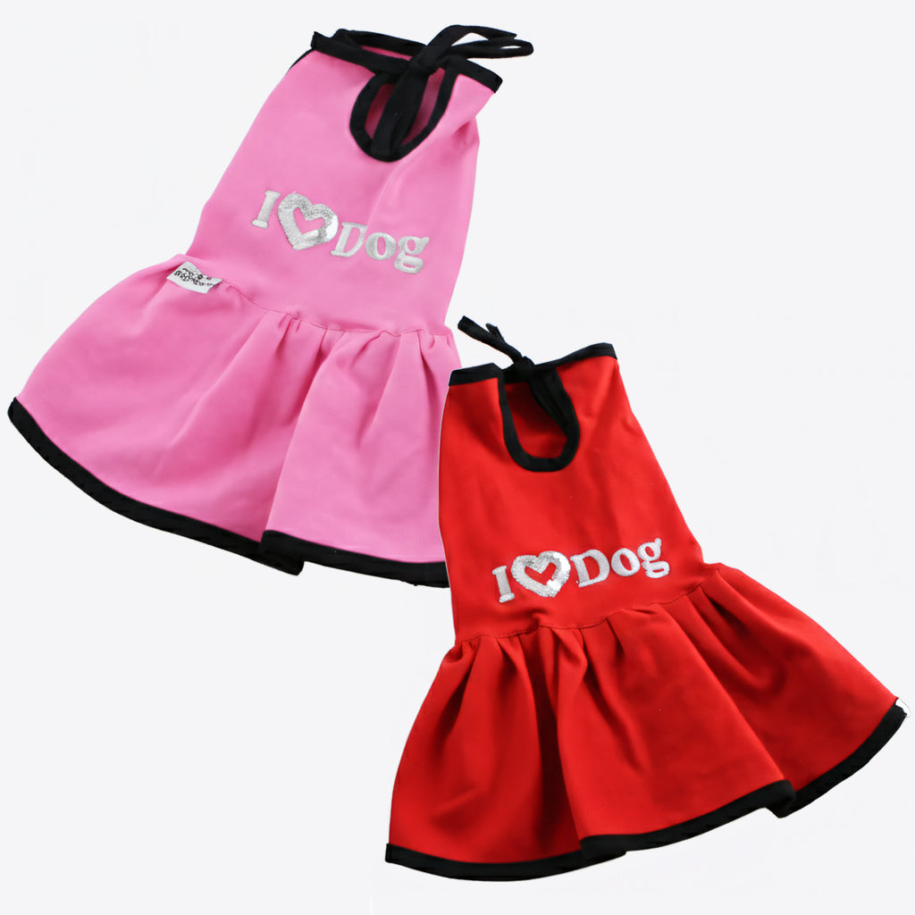 Kit 2 Vestidos para pet I Love Dog (Rosa e vermelho)