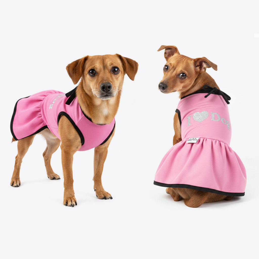 Kit 2 Vestidos para pet I Love Dog (Rosa e vermelho)