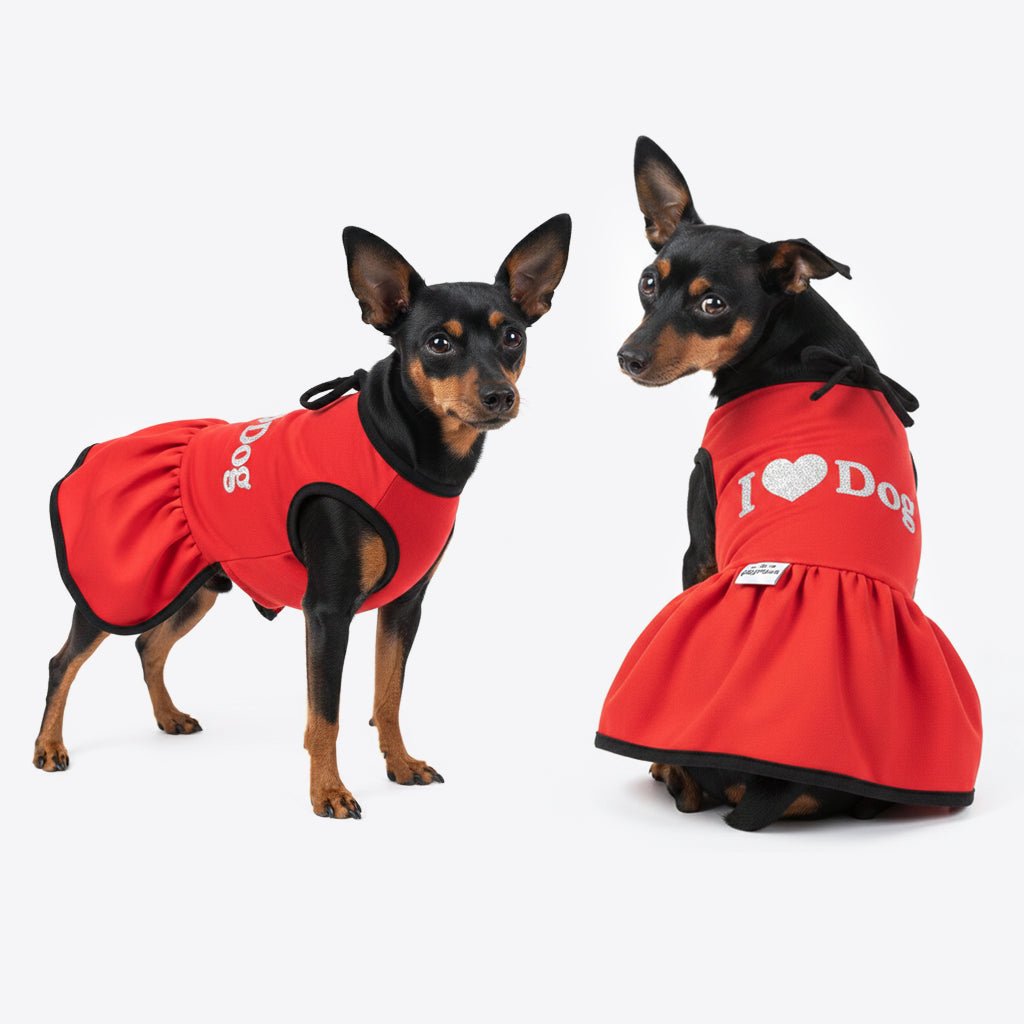 Kit 2 Vestidos para pet I Love Dog (Rosa e vermelho)