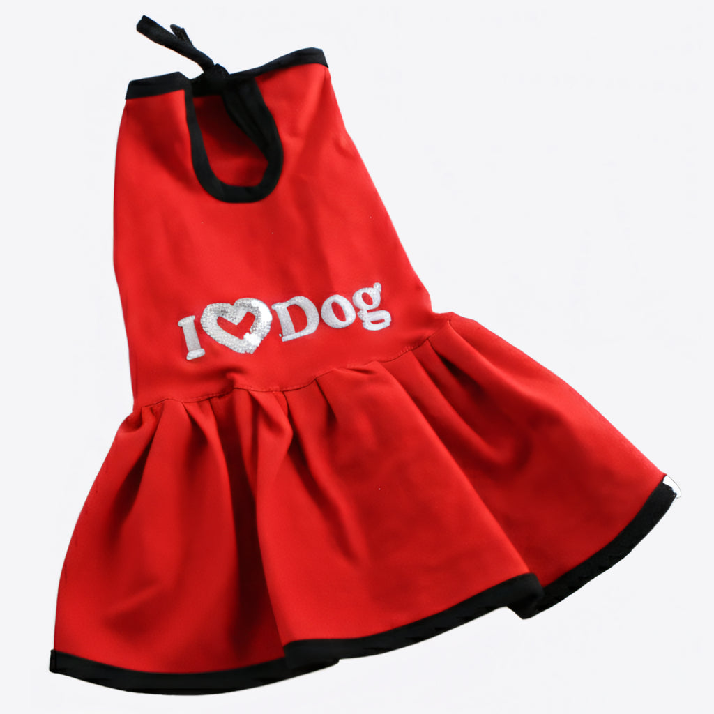 Vestido para pet I Love Dog Vermelho
