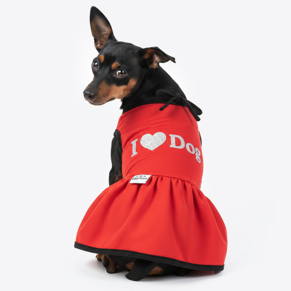 Vestido para pet I Love Dog Vermelho